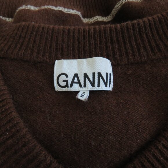 GANNI Wool Blend V Neck Sweater in Chocolate Brown Academia Preppy Quiet Luxury - Picture 10 of 12